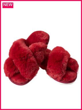 Faux Fur Cross Band Open Toe Slippers Non-Slip Indoor Outdoor